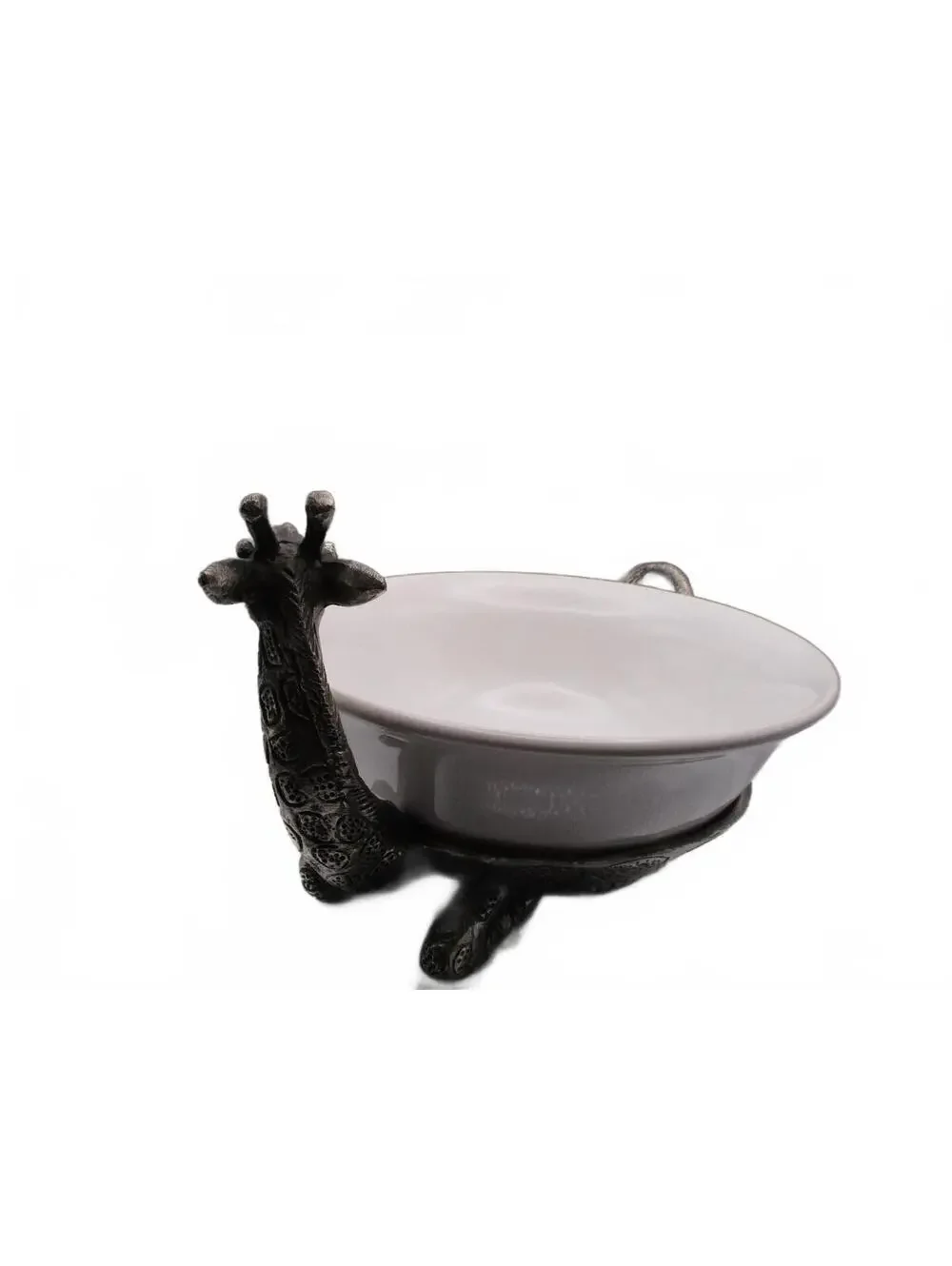 Pier 1 Imports Retired Giraffe White Ceramic Serving Bowl Pewter Metal Base 8.5